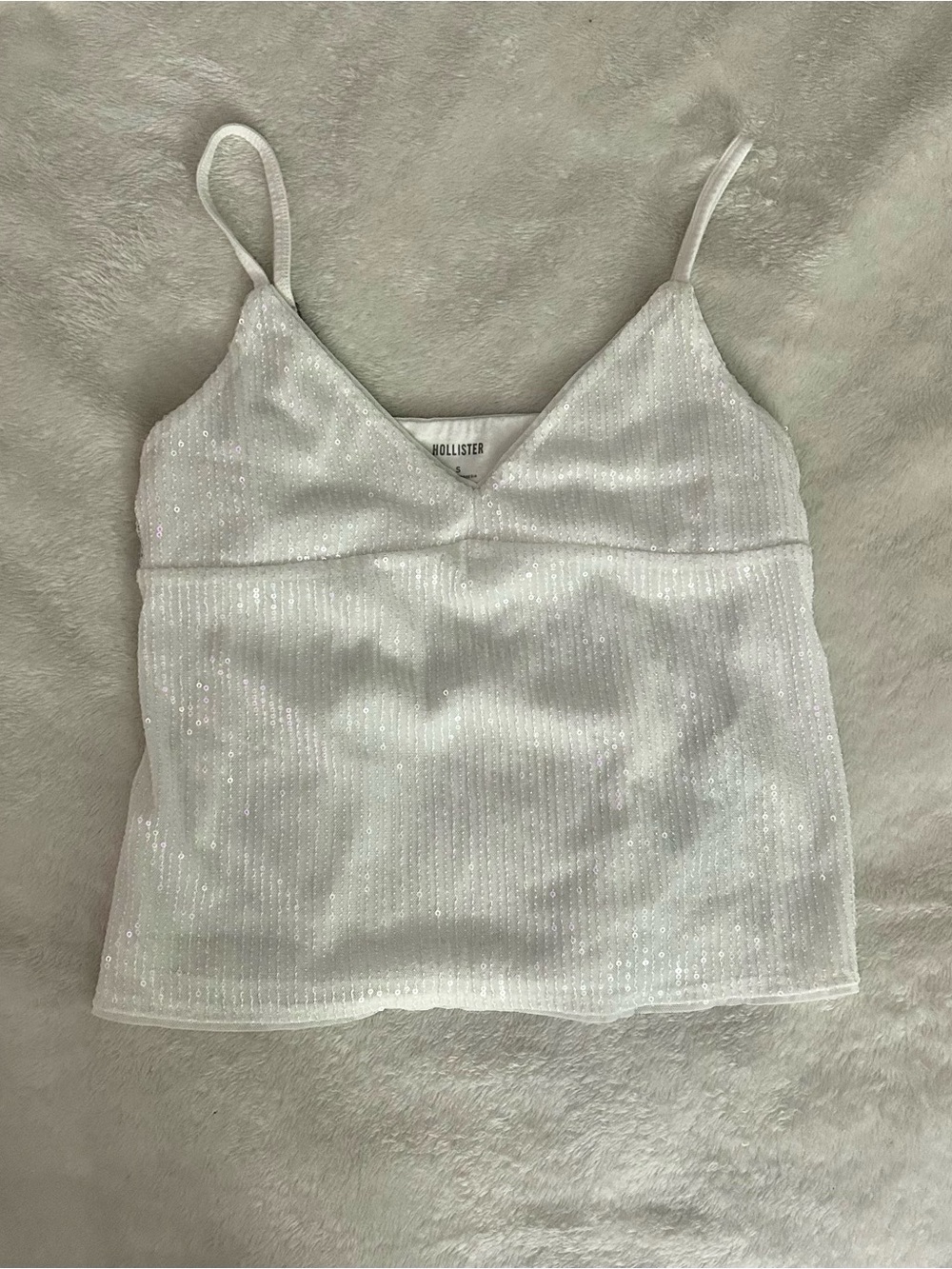 Hollister White Sequin V-Neck Spaghetti Strap Camisole